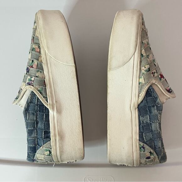 Vans Slip-On Shoes with Denim & Floral Checkerboard Pattern women’s 5.5 unique - Picture 9 of 11